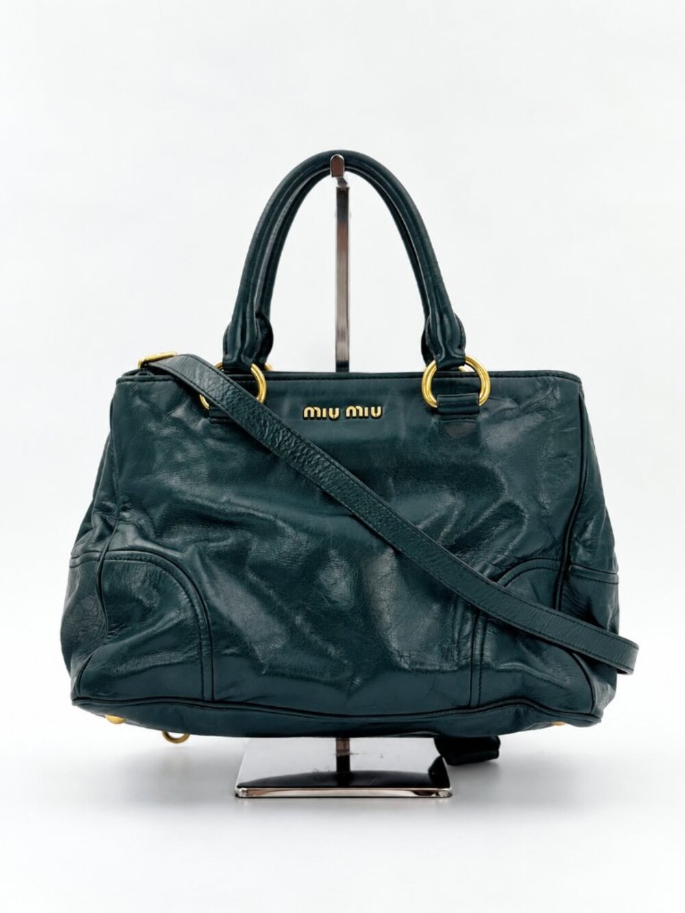 Miu Miu Dark Green Leather Shoulder Bag Satchel Crossbody with Strap